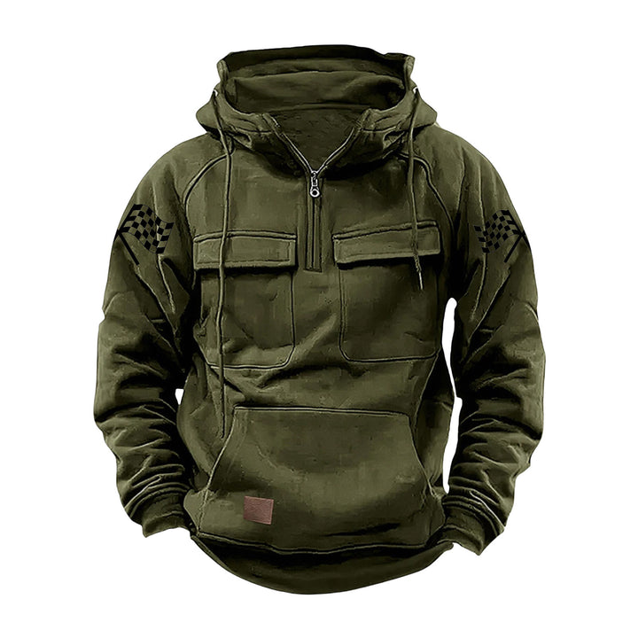 Herren nan Kapuzenpullover mit Halbzip, Cargo-Brusttaschen und Kängurutasche Echo Archiv