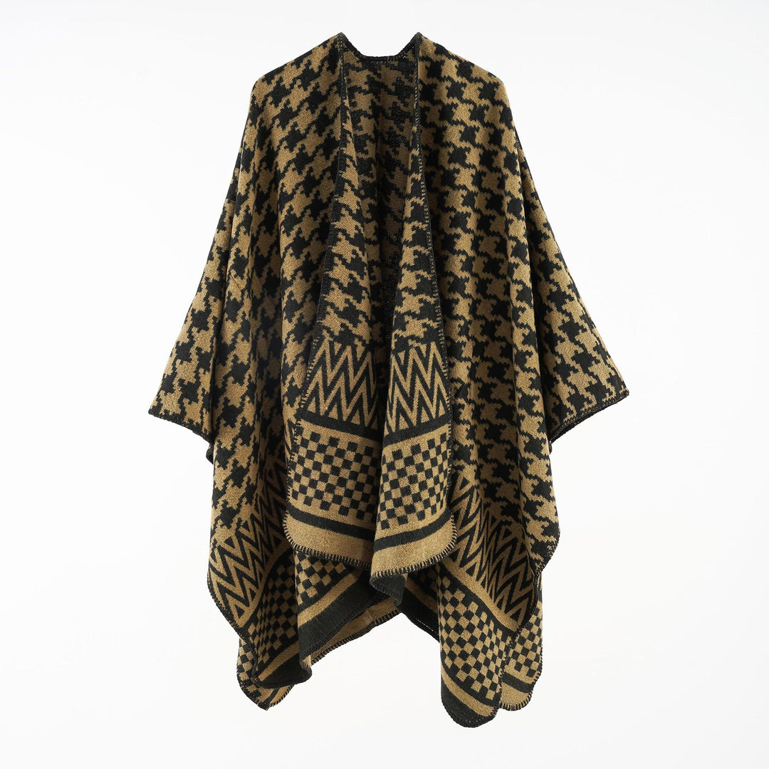 Damen Jacquard-Capeponcho mit Hahnentritt- und Geometriemuster Echo Archiv