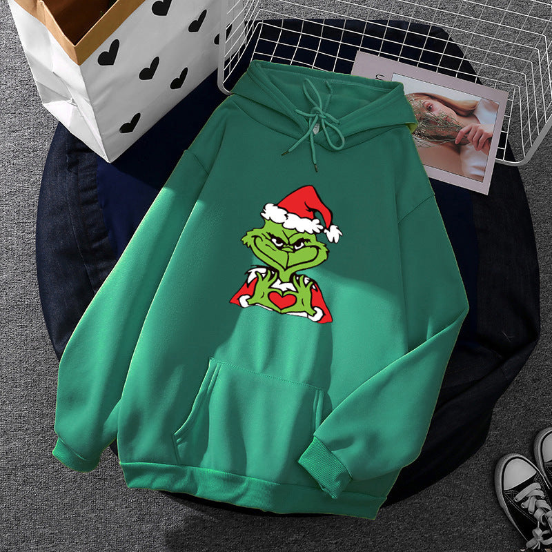 Unisex Kapuzenpullover mit weichem Fleece-Futter, Kängurutasche und auffälligem Weihnachts-Comicprint – Auréline