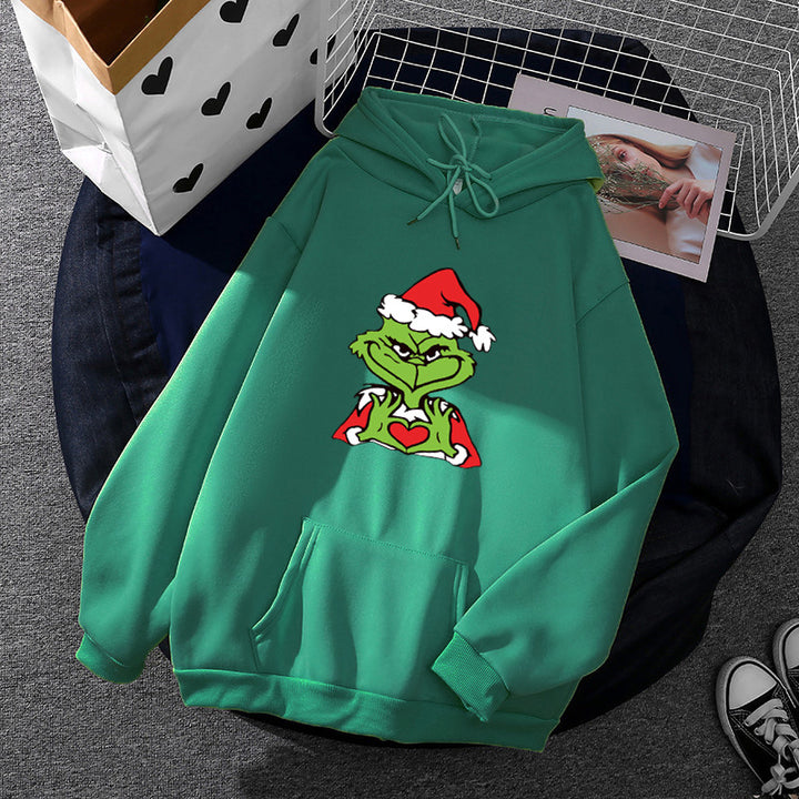 Unisex Kapuzenpullover mit weichem Fleece-Futter, Kängurutasche und auffälligem Weihnachts-Comicprint – Auréline