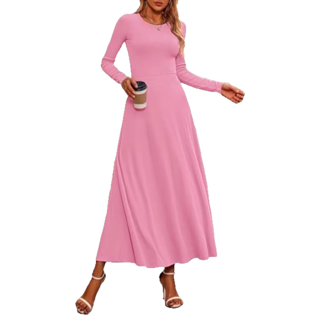 Damen Langärmeliges Maxikleid mit tailliertem Oberteil und fließendem A-Linien-Rock – Valéora