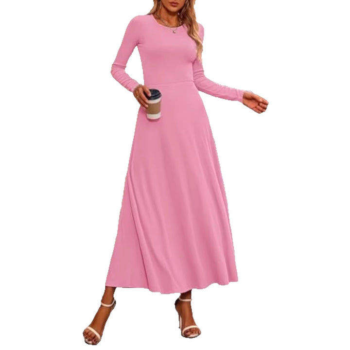 Damen Langärmeliges Maxikleid mit tailliertem Oberteil und fließendem A-Linien-Rock – Valéora