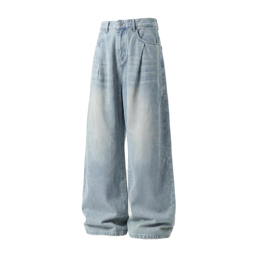Damen Weite High-Waist Denim-Palazzohose mit vorderen Falten und lockerem Baggy-Schnitt Echo Archiv