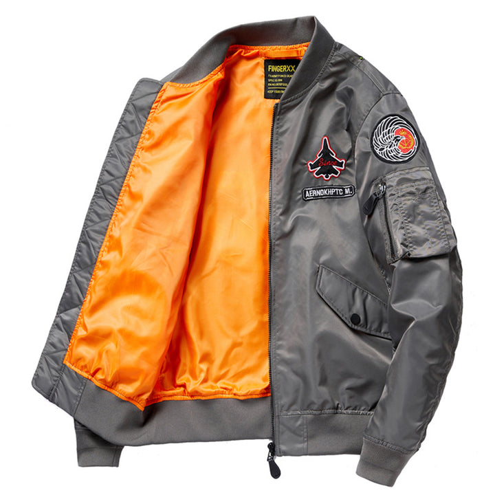 Herren  Kontrast-gefütterte bestickte Patches Piloten Bomberjacke mit Utility-Ärmeltasche Echo Archiv