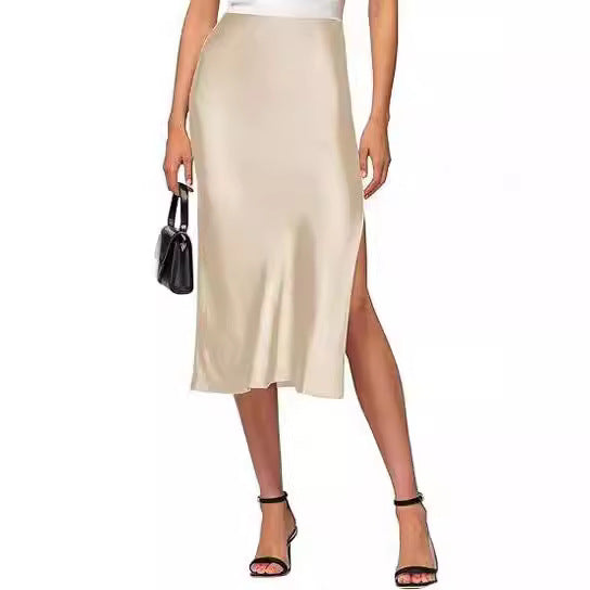 Damen Satin-Midirock mit hohem Schlitz Echoarchiv
