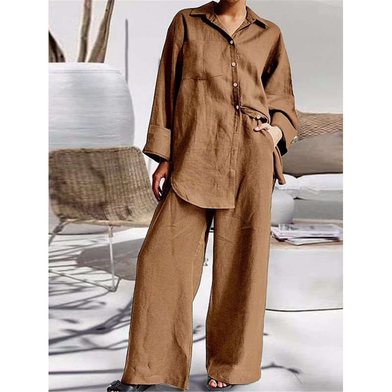 Damen Leinen-Lounge-Set mit weitem Hemd und Palazzo-Hose Echo Archiv