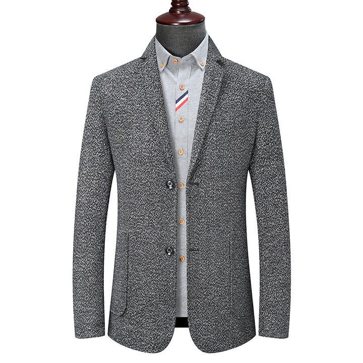 Herren Slim-Fit strukturierter Wollmix-Blazer mit Schalkragenoptik und aufgesetzten Eingrifftaschen Echoarchiv