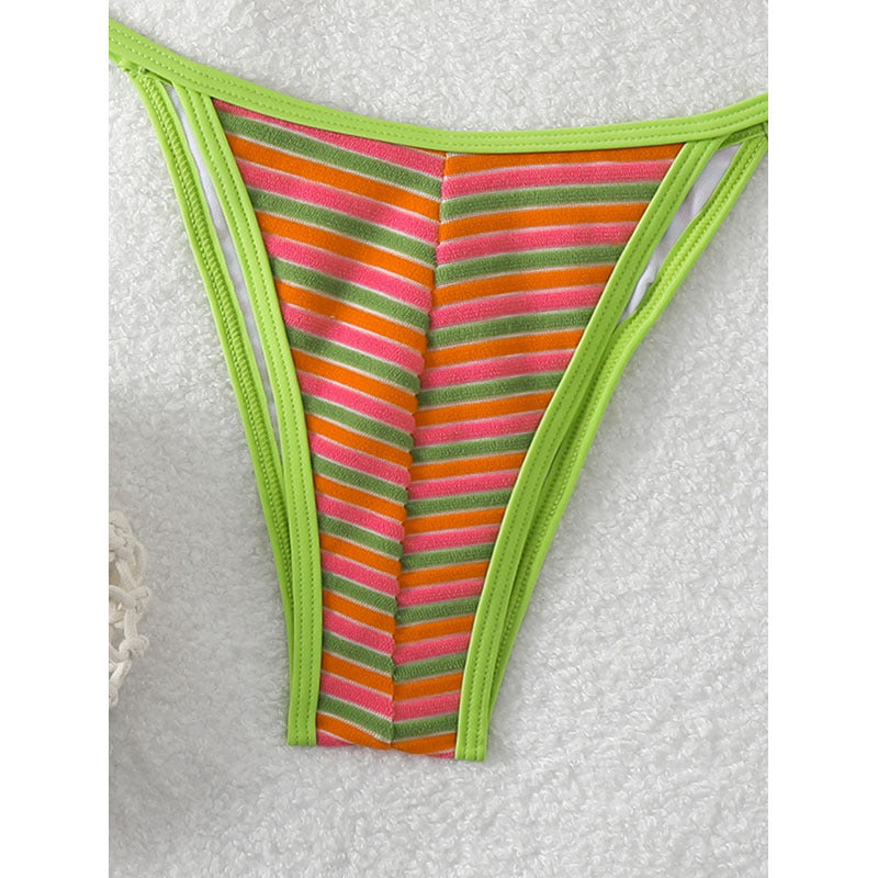 Damen Triangel-Bikini mit verstellbaren Bändern und fröhlichem Streifenmuster Echo Archiv