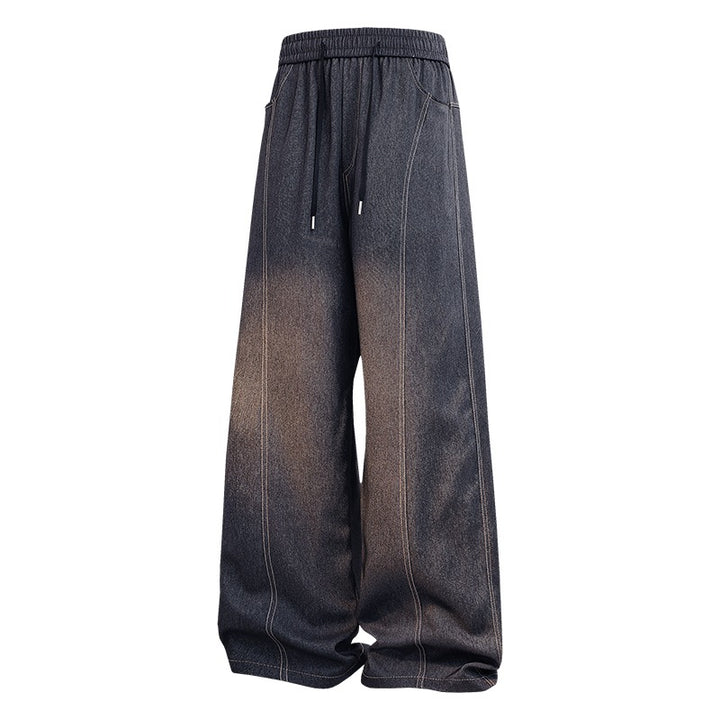 Damen Weite Denim-Hose mit elastischem Bund, Tunnelzug und vertikalen Ziernähten Echoarchiv