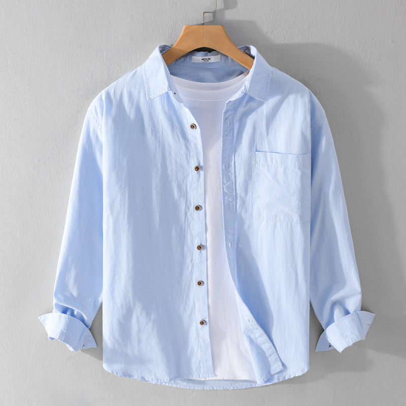 Herren Leichtes Baumwoll-Layering-Overshirt mit Kentkragen, Holzknöpfen und aufgesetzter Brusttasche Echoarchiv