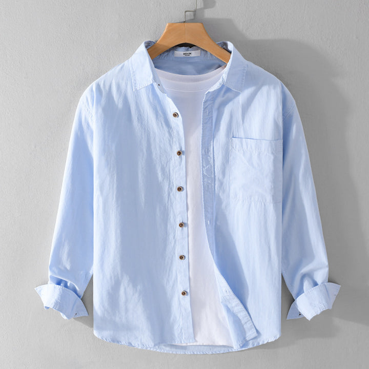 Herren Leichtes Baumwoll-Layering-Overshirt mit Kentkragen, Holzknöpfen und aufgesetzter Brusttasche Echoarchiv