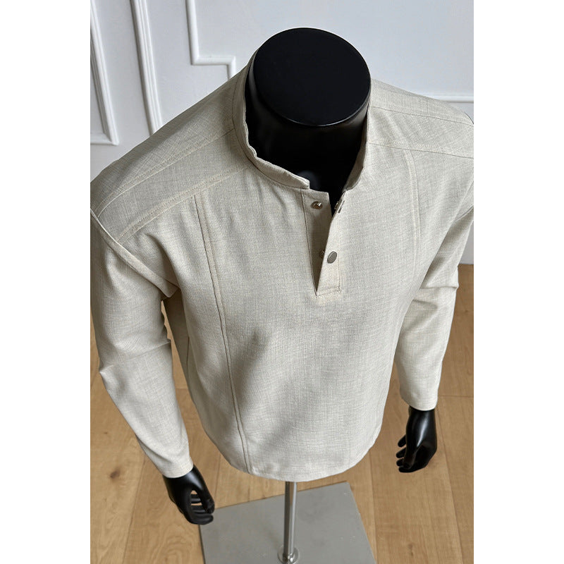 Herren Elegantes Modernes Langarmhemd mit Stehkragen und Knopfentwicklung Echo Archive