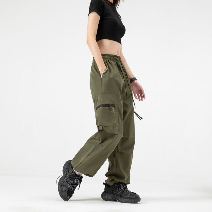 Damen Weite Cargo‑Schlaghose mit hohem Elastbund, Multitaschen und verstellbarem Saum Echo Archiv