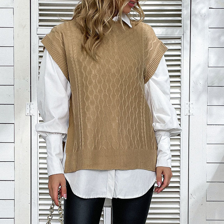 Damen Oversize Strickweste mit Zopfmuster und Rundhalsausschnitt Echoarchiv