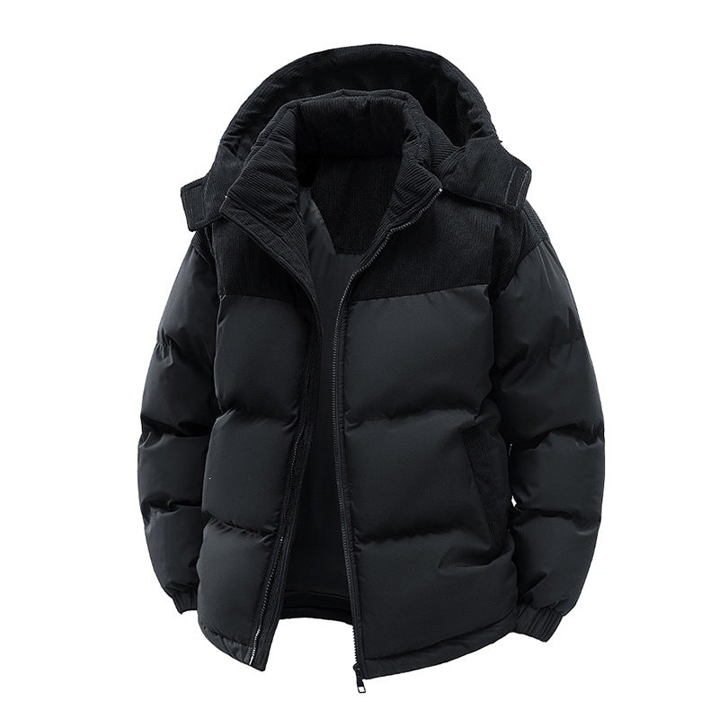 Damen Thermo-Puffer-Kurzjacke mit Cord‑Schulter und Kapuzenkragen Echoarchiv