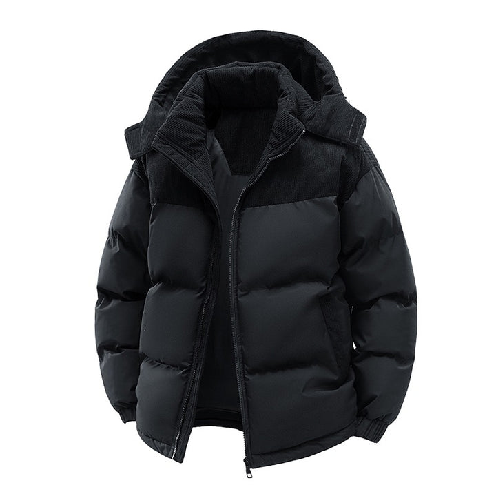 Damen Thermo-Puffer-Kurzjacke mit Cord‑Schulter und Kapuzenkragen Echoarchiv