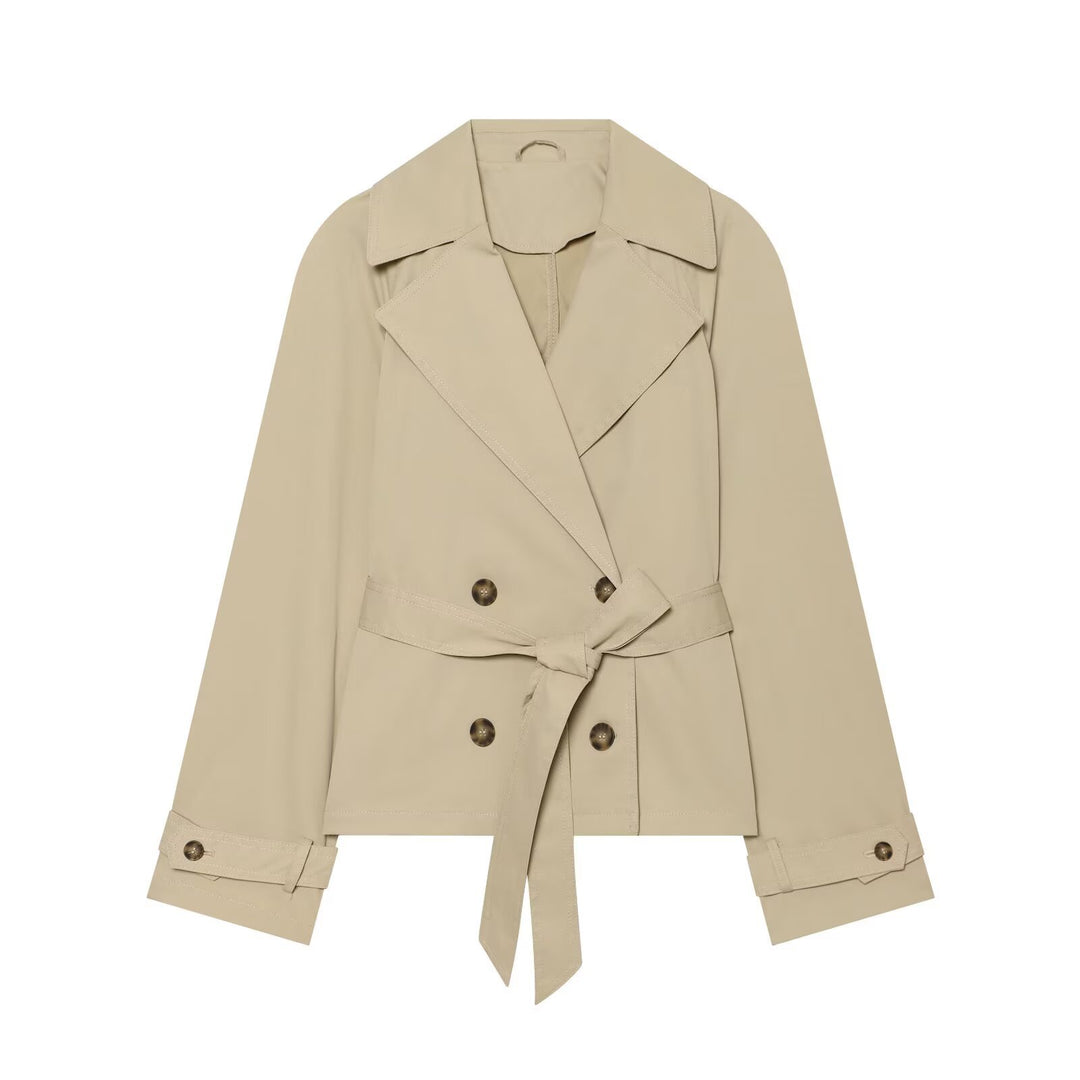 Damen Cropped Trenchjacke im Boxy‑Schnitt mit breitem Revers und Bindegürtel Echo Archiv