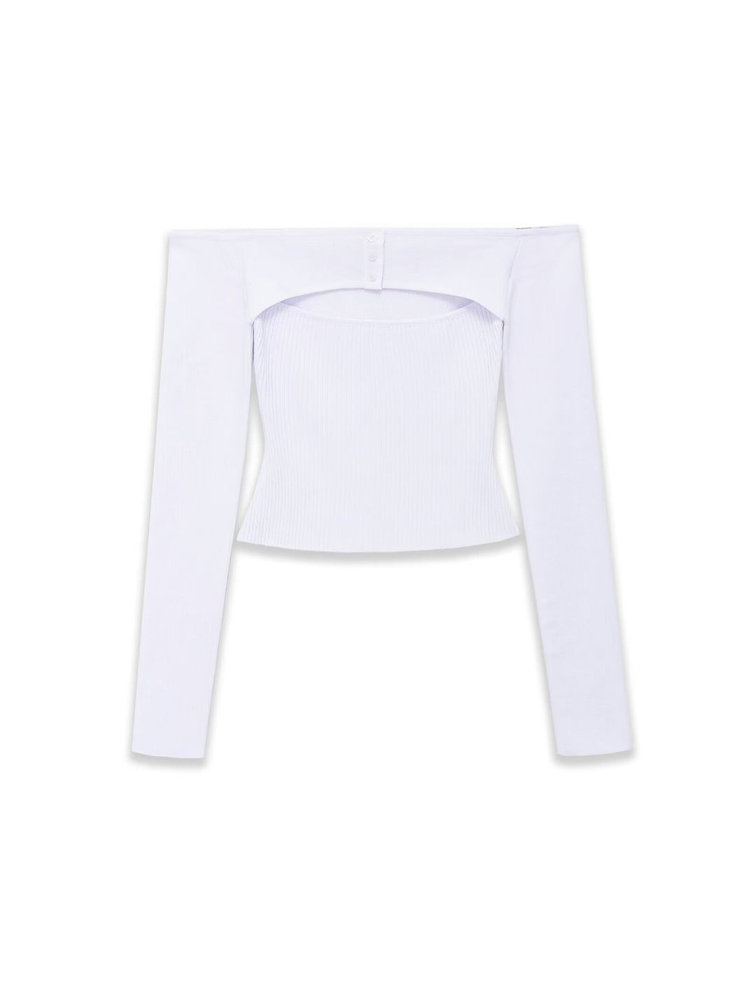 Damen Figurbetontes Off-Shoulder-Langarmtop mit integriertem Bolero und Feinstrick-Rippstruktur Echoarchiv
