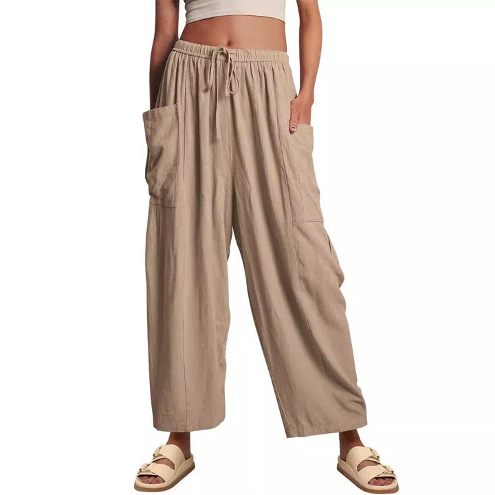 Damen nan weite Palazzohose aus leichtem Leinenmix mit Tunnelzug und seitlicher Tasche Echo Archiv
