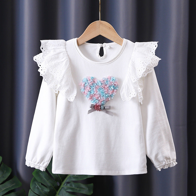 Mädchen Sweatshirt mit Rüschen und floralem Herzmotiv Echo Archiv