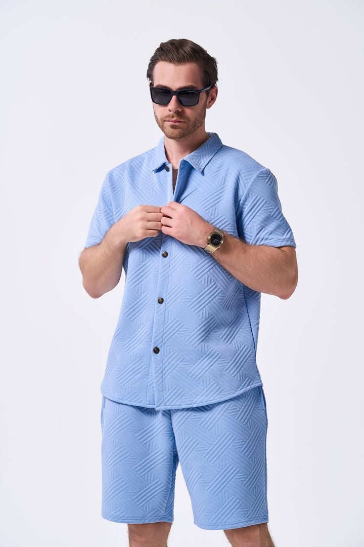 Herren Freizeit Kurzarmhemd und Shorts Set mit strukturiertem Muster Echoarchiv