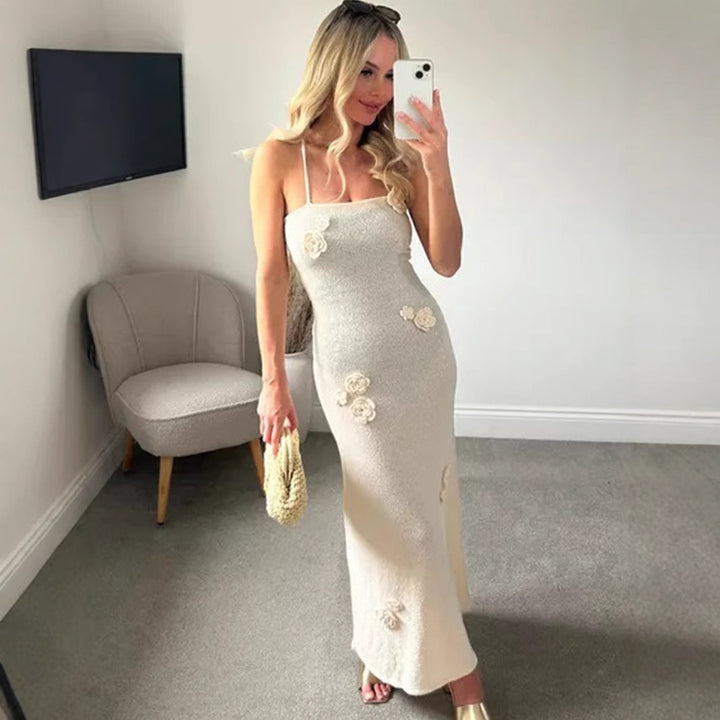 Damen Elegantes Maxikleid mit floralen Applikationen und Spaghetti-Trägern Echo Archiv