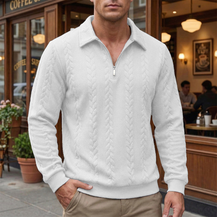 Herren strukturierter Halbzip-Pullover mit Troyerkragen, feinem Zopfmuster und elastischen Bündchen – Norvane