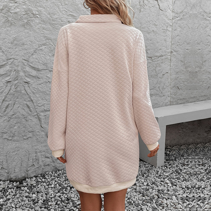 Damen Stepp‑Sweatshirtkleid mit Polokragen und geripptem Saum Echoarchiv