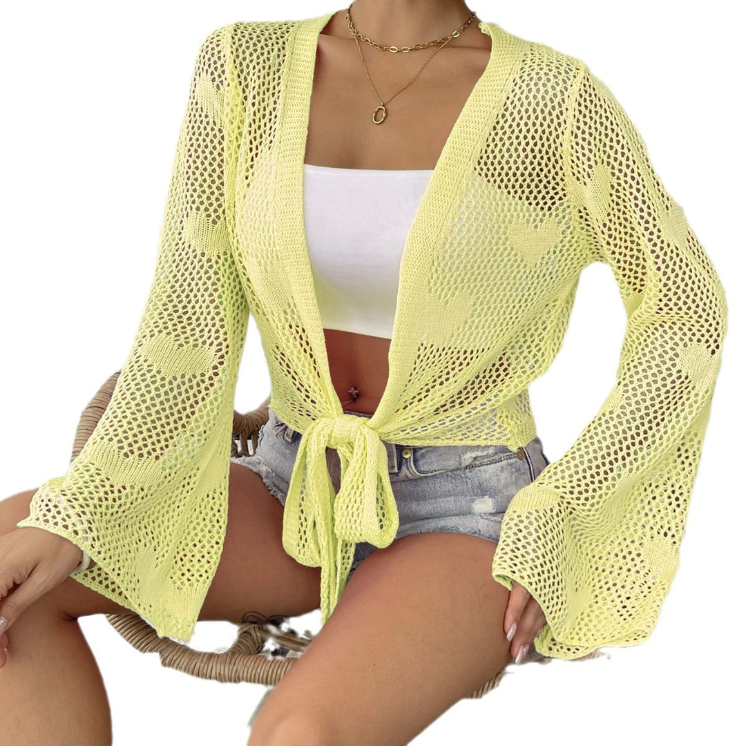 Damen luftiger Strick-Kimono mit offener Front und Kordelzug Echo Archiv
