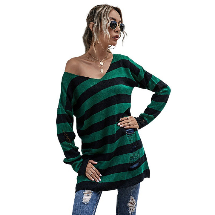 Damen Off-Shoulder Strickpullover mit Streifen Echo Archiv