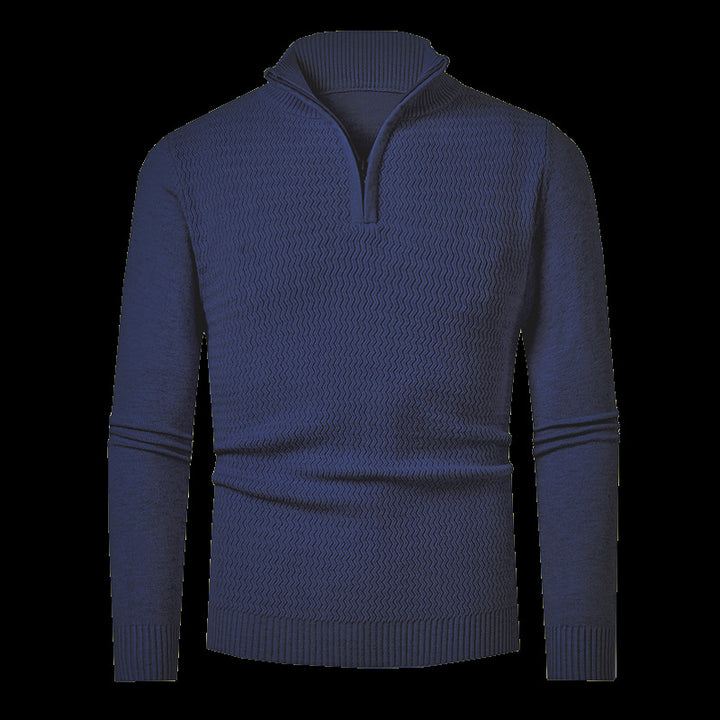 Herren nan Feinstrick-Halbzip-Pullover mit strukturierter Wellenoptik und Stehkragen Echo Archiv