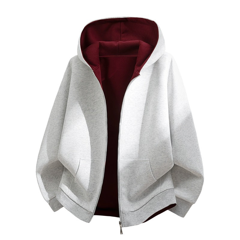 Unisex Oversize Zip-Hoodie mit zweifarbigem Innenfutter, Boxy-Schnitt & Zwei-Wege-Reißverschluss Echoarchiv