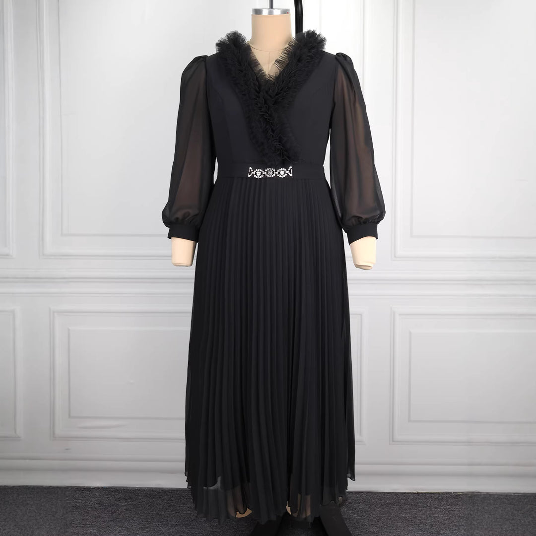 Damen Elegantes plissiertes Midi-Kleid mit Rüschendetails Echo Archiv
