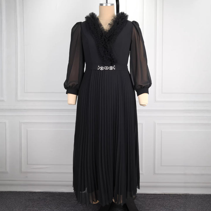 Damen Elegantes plissiertes Midi-Kleid mit Rüschendetails Echo Archiv