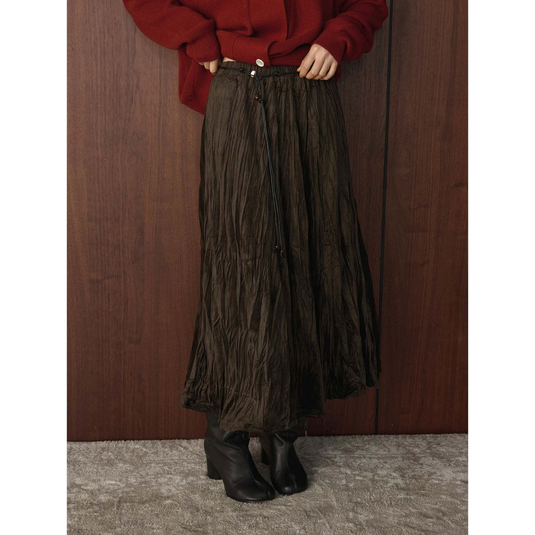 Damen Plissierter Midirock mit Crinkle-Struktur Echoarchiv
