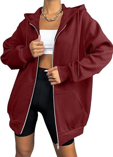 Damen nan oversized Zip-Kapuzenjacke mit kontrastierendem Reißverschluss, doppellagiger Kapuze und Kängurutasche Echo Archiv
