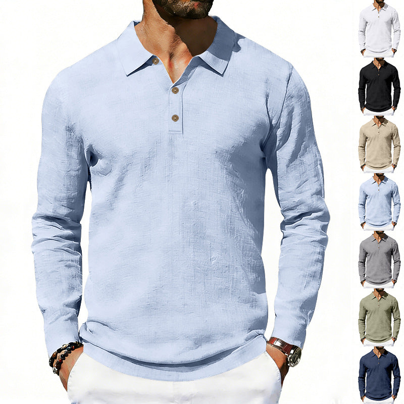 Herren nan Langarm-Poloshirt aus Baumwollgaze mit Hemdkragen, Dreiknopfleiste und entspannter Passform Echo Archiv