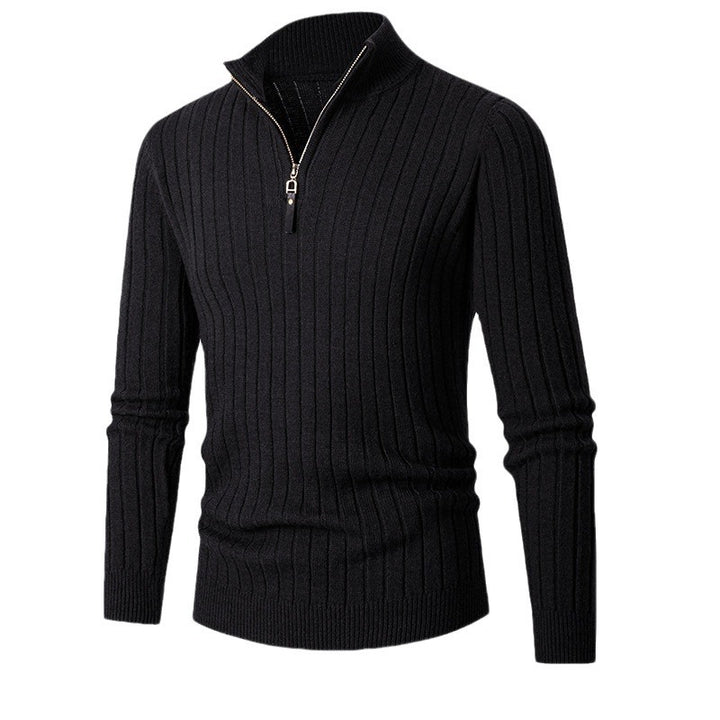 Herren eleganter Pullover mit halb hohem Reißverschluss und Rippstruktur Echoarchiv