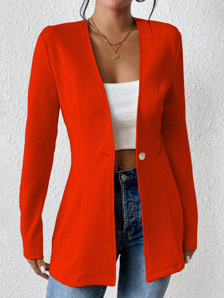 Damen Taillierter kragenloser Longblazer mit Ein-Knopf-Verschluss Echo Archiv
