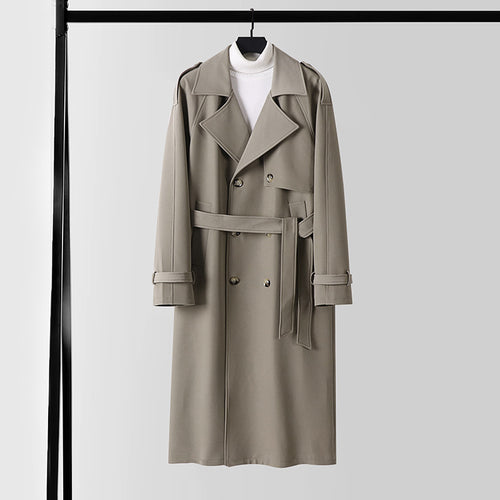 Damen Eleganter Maxi-Trenchcoat aus Wollmischung mit weitem Schalkragen und Bindegürtel Echoarchiv