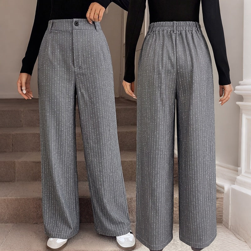 Damen Weite Nadelstreifen-Hose mit hoher Taille und weitem Bein Echoarchiv