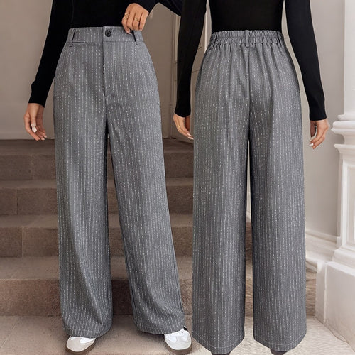 Damen Weite Nadelstreifen-Hose mit hoher Taille und weitem Bein Echoarchiv