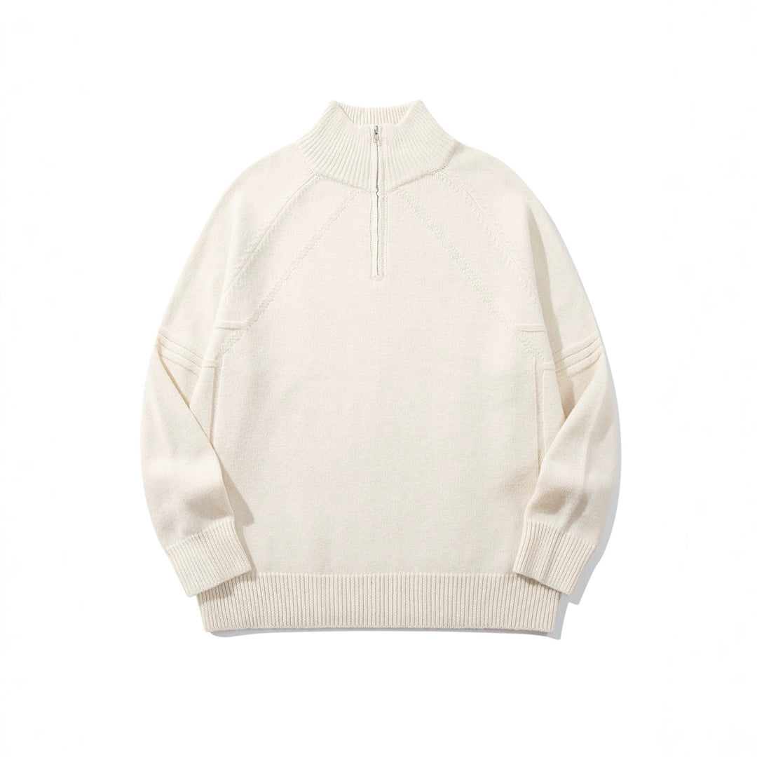 Unisex Halfzip-Strickpullover mit hohem Rippkragen und Raglanärmeln Echoarchiv