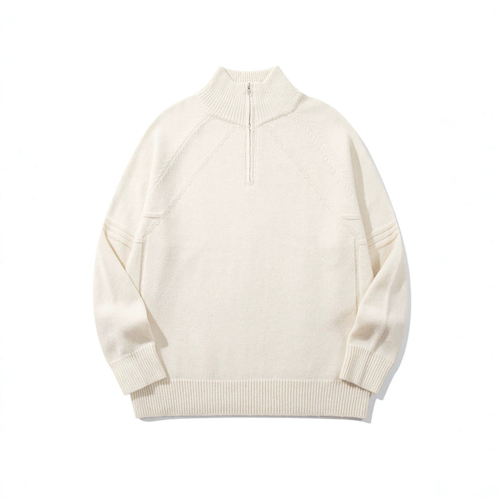 Unisex Halfzip-Strickpullover mit hohem Rippkragen und Raglanärmeln Echoarchiv