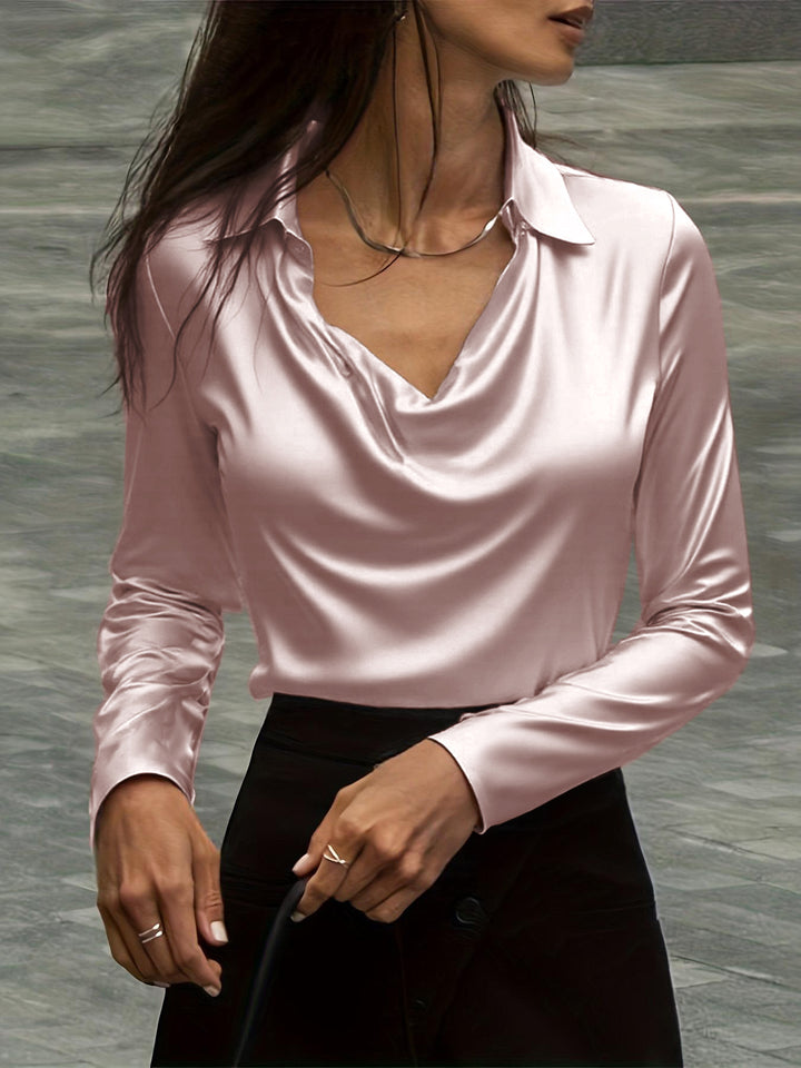 Damen Satinbluse mit Wasserfallkragen und Hemdkragen Echoarchiv