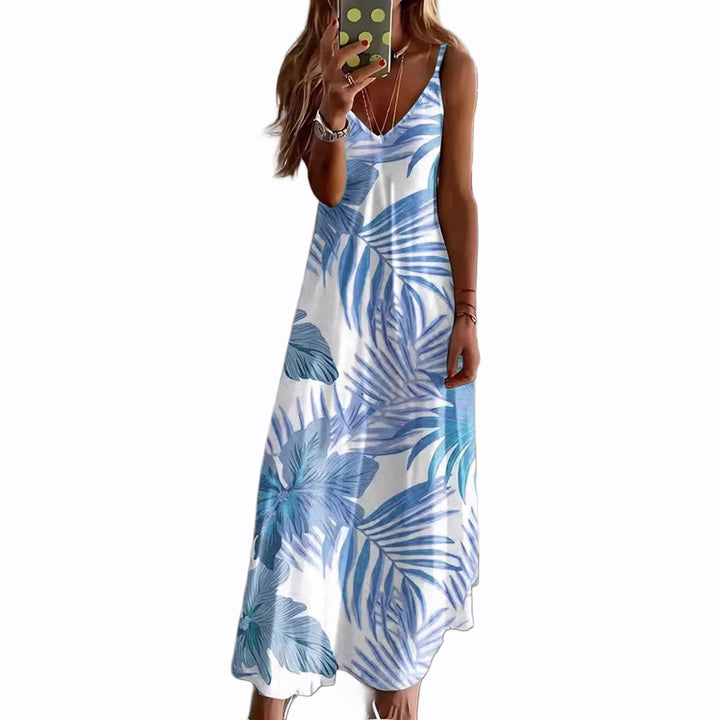 Damen Maxikleid im lässigen V-Ausschnitt-Stil mit tropischem Blattmuster Echo Archiv