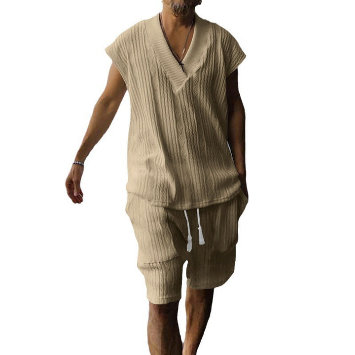 Herren luftiges Freizeitoutfit mit modernem V-Ausschnitt und elastischem Bund Echoarchiv