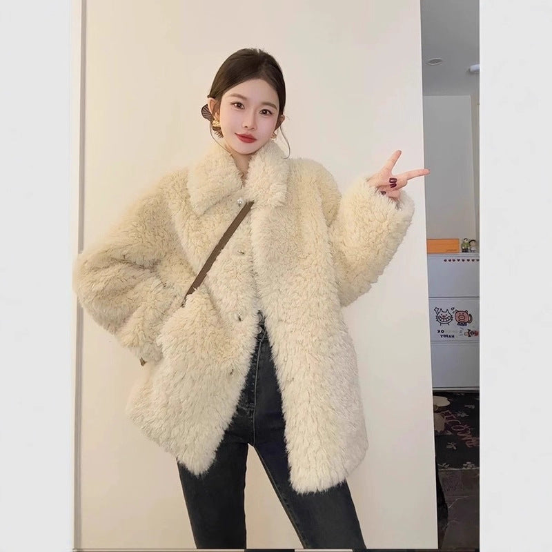 Damen Oversize Teddyfell‑Mantel mit Schalkragen und verdeckter Knopfleiste Echoarchiv