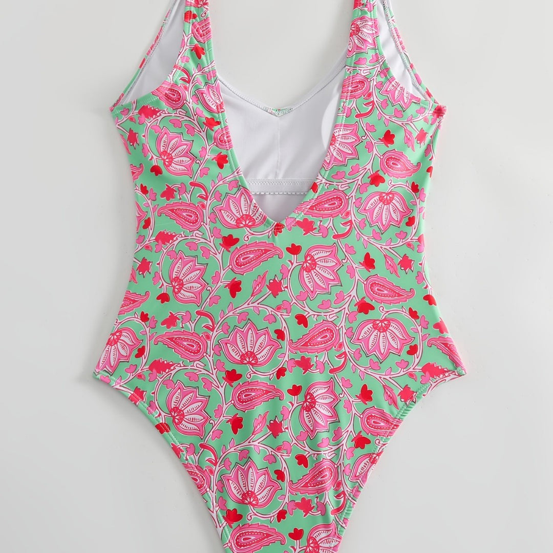 Damen Einteiliger Badeanzug mit floralem Design und modischen Trägern Echo Archiv