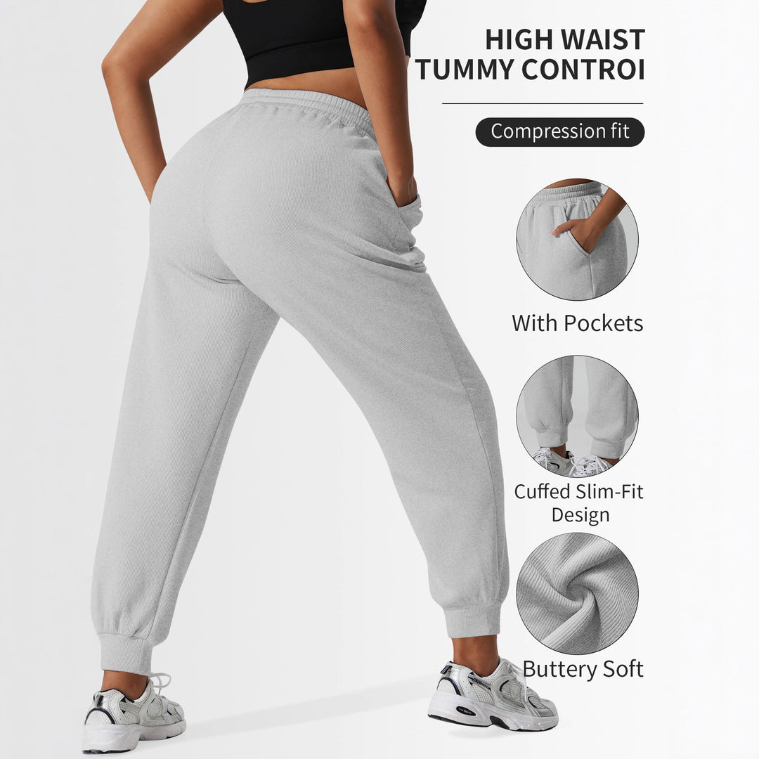 Damen High-Waist Shaping-Jogpant aus Rippfleece mit Taschen echoarchiv-